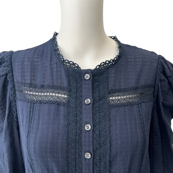 $375 NWT La Vie Blue Midnight Navy Ribbon Embroidered LS Dress size Medium - Picture 2 of 9